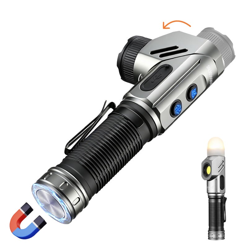 Yemao Rechargeable Tactical Flashlights 1600 High Lumens 2 Light Sources,6 Modes,90 Degree Rotating,Waterproof Working Light with Magnetic Base for Home Emergency,Outdoor,Camping,Shop - Image 1