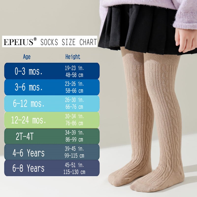 EPEIUS Infant Girl Tights Baby Girl Seamless Cable Knit Leggings Solid Cotton Stockings Footed Pants Dress Tights Clothes for 6-12 Months 3 Pack,Black/White/Khaki,S - Image 5