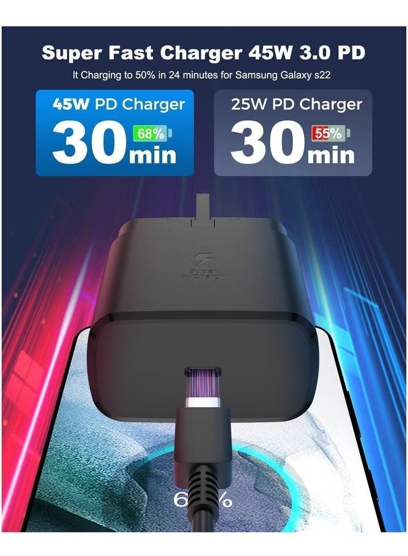 MUNTAQI 45W USB-C Super Fast Charging Power Delivery (PD) Charger – Type-C Wall Adapter Compatible with S24, S23, S22, S21, S20 Ultra, S24+, S23+, S22+, S21+, A53, A15, A55, A54 – Compact Fast Charging Power Adapter for USB-C Devices – Black - Image 5