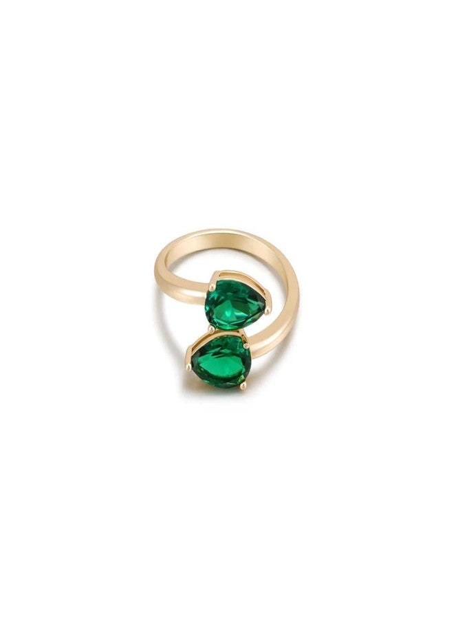 Ettika Crystal Teardrop Wrap Ring, Gold Ring. 18k Gold Plated Ring for Women. Emerald Green CZ, Stacking Ring. Jewelry. Size 8 - Image 1