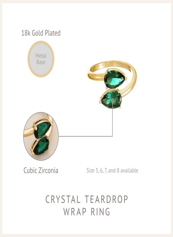 Ettika Crystal Teardrop Wrap Ring, Gold Ring. 18k Gold Plated Ring for Women. Emerald Green CZ, Stacking Ring. Jewelry. Size 8 - Image 3