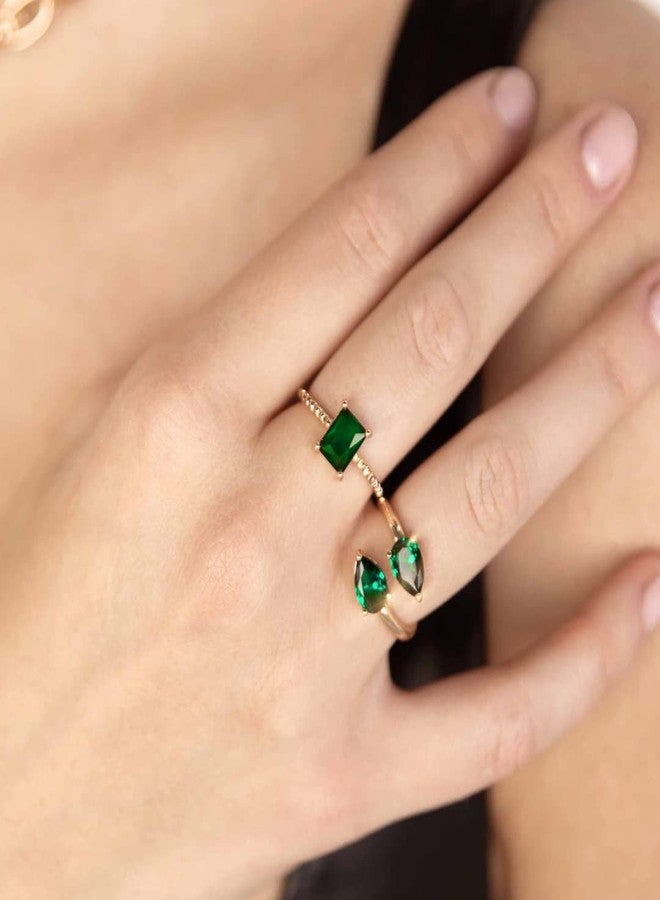 Ettika Crystal Teardrop Wrap Ring, Gold Ring. 18k Gold Plated Ring for Women. Emerald Green CZ, Stacking Ring. Jewelry. Size 8 - Image 2