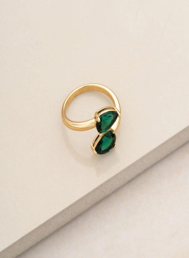Ettika Crystal Teardrop Wrap Ring, Gold Ring. 18k Gold Plated Ring for Women. Emerald Green CZ, Stacking Ring. Jewelry. Size 8 - Image 4