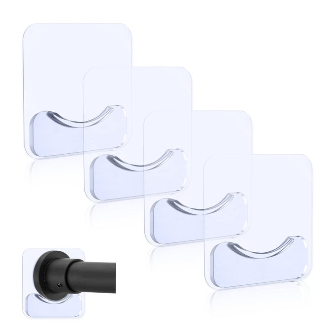 PREBENE Adhesive Shower Curtain Rod Holder 4 Pcs Tension Rod Holders No Drilling Invisible Rod Retainer Transparent Wall Mount Holder for Shower Curtain RodRod Not Included