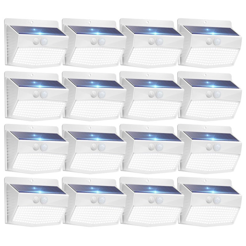 Peasur 16 Packs Solar Outdoor Lights Motion Sensor Solar Security Lights Waterproof with 3 Lighting Modes Solar Powered Wall Lights Outside for Garden Fence Yard Deck White