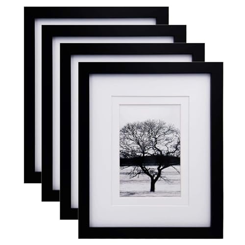 Egofine Egofine 8x10 Picture Frames Set of 4 Made of Solid Wood Covered by Plexiglass 4x6 and 5x7 with Mat or 8x10 without Mat for Table Top Display and Wall Mounting Photo Frame Black 