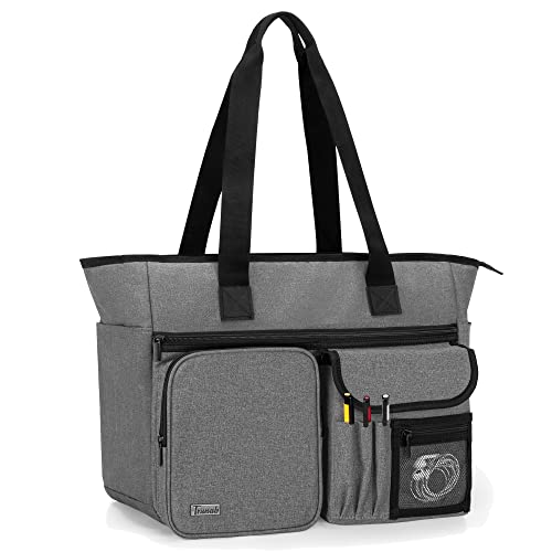 Trunab Teacher Tote Bag Work Bag with Multiple Pocket and Padded Compartment for up to 15.6”Laptop, Zip Top Utility Carrying Bag for Working Women, Travel, Office, Business, Grey - Image 1