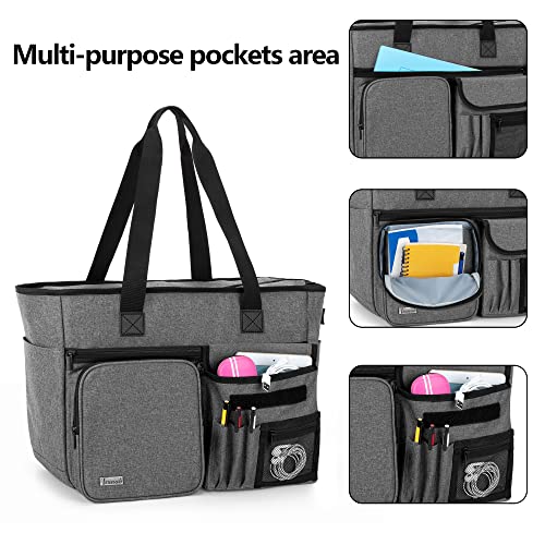 Trunab Teacher Tote Bag Work Bag with Multiple Pocket and Padded Compartment for up to 15.6”Laptop, Zip Top Utility Carrying Bag for Working Women, Travel, Office, Business, Grey - Image 2