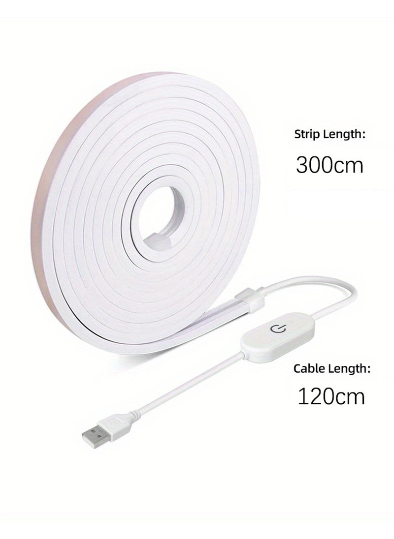 Uwals - 3M - Touch Control LED Neon Lights Strip, 5V 3000K USB Powered Dimmable Rope Lights, Waterproof Flexible Neon LED Strip Light for Indoor Outdoor DIY Decor (Warm White) - Image 1