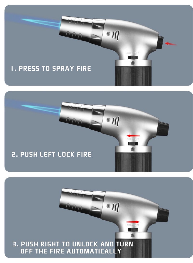 Denx Kitchen Lighter , Kitchen Torch Cooking Torch Crème Brule Torch, Refillable Adjustable Flame Lighter with Safety Lock - Image 3
