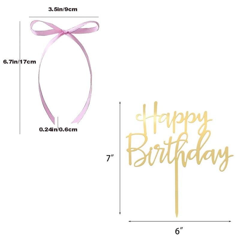 DiDida Coquette Vintage Cake Topper with Happy Birthday Sign - Ribbon & Heart Design (Pink) - Image 3