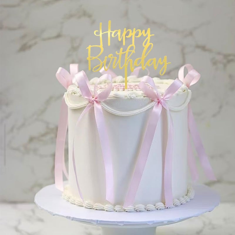 DiDida Coquette Vintage Cake Topper with Happy Birthday Sign - Ribbon & Heart Design (Pink) - Image 4