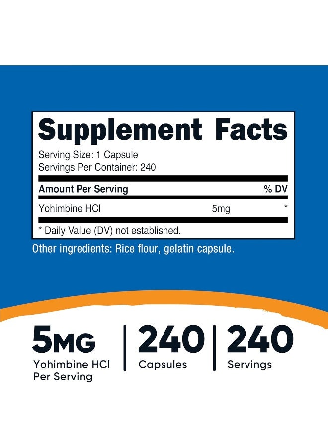 Nutricost Yohimbine HCl 5mg, 240 Capsules Extra Strength - Gluten-free, Non-GMO - Image 2