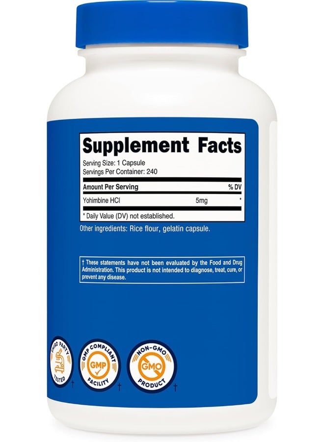 Nutricost Yohimbine HCl 5mg, 240 Capsules Extra Strength - Gluten-free, Non-GMO - Image 5