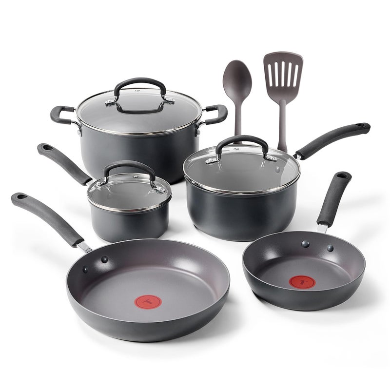 T-Fal Ultimate Hard Anodized Nonstick 10 Piece Cookware Set, Oven Safe Up to 400Â°F, Dishwasher Safe, Pots and Pans Set, Includes Frying Pans, Saucepan, Stockpot, Cooking Utensils, Grey - Image 1