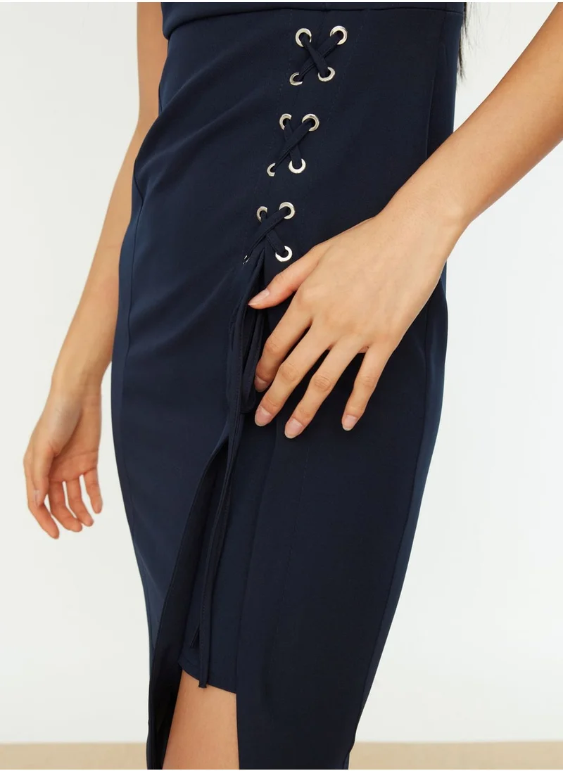 trendyol Eyelet Detail Side Slit Dress
