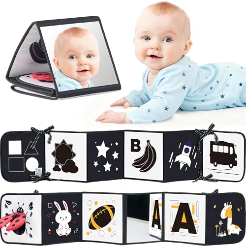 Infinno Black and White Baby Books for Newborn Tummy Time Mirror Sensory Toys Soft Montessori Toy for Infant Visual Stimulation Brain Development Early Learning High Contrast Toys for 06 Months - Image 1