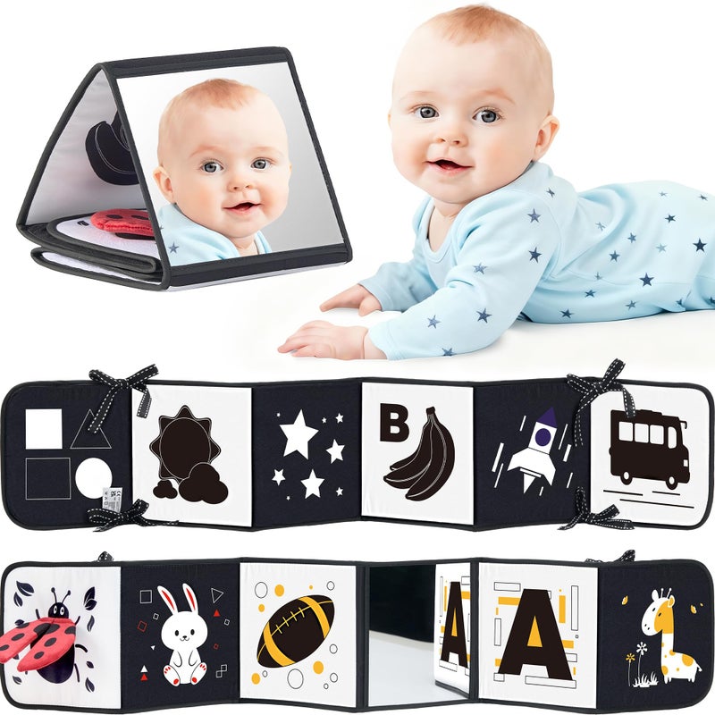 Infinno Black and White Baby Books for Newborn Tummy Time Mirror Sensory Toys Soft Montessori Toy for Infant Visual Stimulation Brain Development Early Learning High Contrast Toys for 06 Months - Image 2
