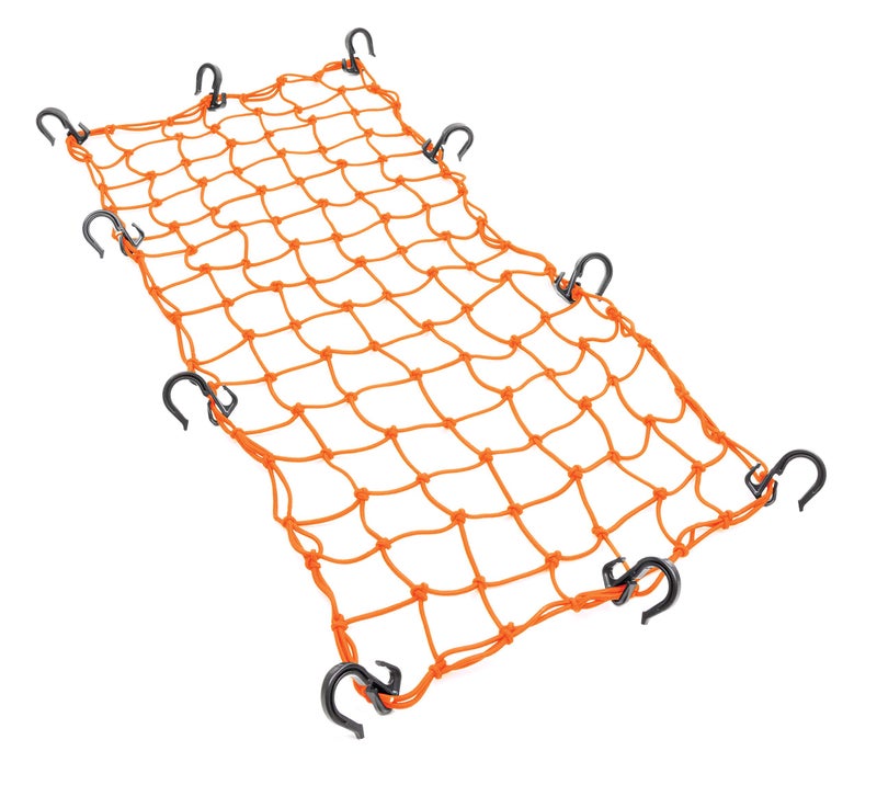 Powertye Mfg 15in x 30in Large Cargo Net Featuring 10 Adjustable Hooks, Tight 2in Mesh, Orange