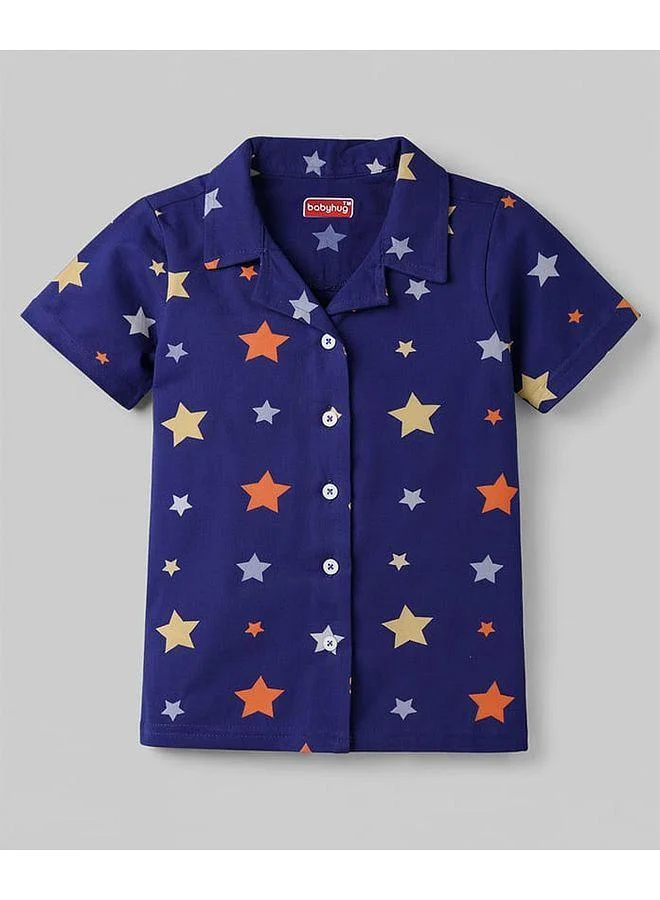Babyhug Babyhug Cotton Knit Half Sleeves Shirt & Shorts Co-ord Night Suit with Star Print - Navy Blue