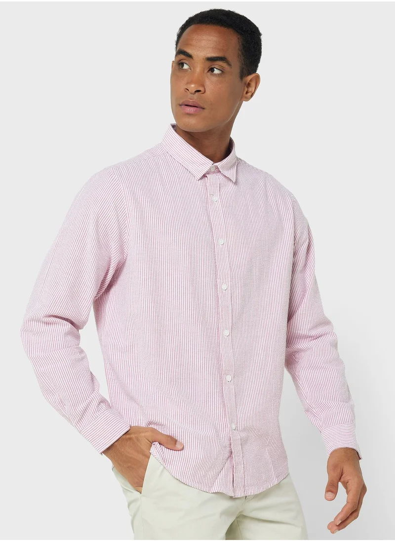 Robert Wood Long Sleeve Seersucker Stripe Shirt