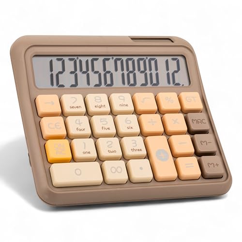 RATAVA Retro Style 12 Digit Desktop Calculator with Big Large Display, Soft Buttons | Dual Power Solar Battery Calculator for Office, Home & School | Big LCD Screen 1pc (Without Battery) (Beige-Brown) - Image 1
