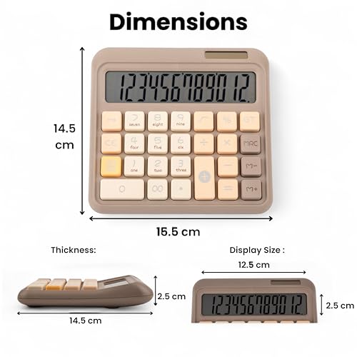 RATAVA Retro Style 12 Digit Desktop Calculator with Big Large Display, Soft Buttons | Dual Power Solar Battery Calculator for Office, Home & School | Big LCD Screen 1pc (Without Battery) (Beige-Brown) - Image 2