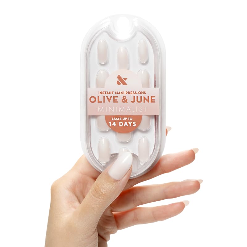 Olive & June Minimalist Instant Mani Press On Nails (Glue) | 42 Fake Nails, 21 Sizes | Non-Toxic, Long-Lasting Barely-There Look | Salon-Quality at Home | Medium, Oval | Pure White Syrup Gradient - Image 1