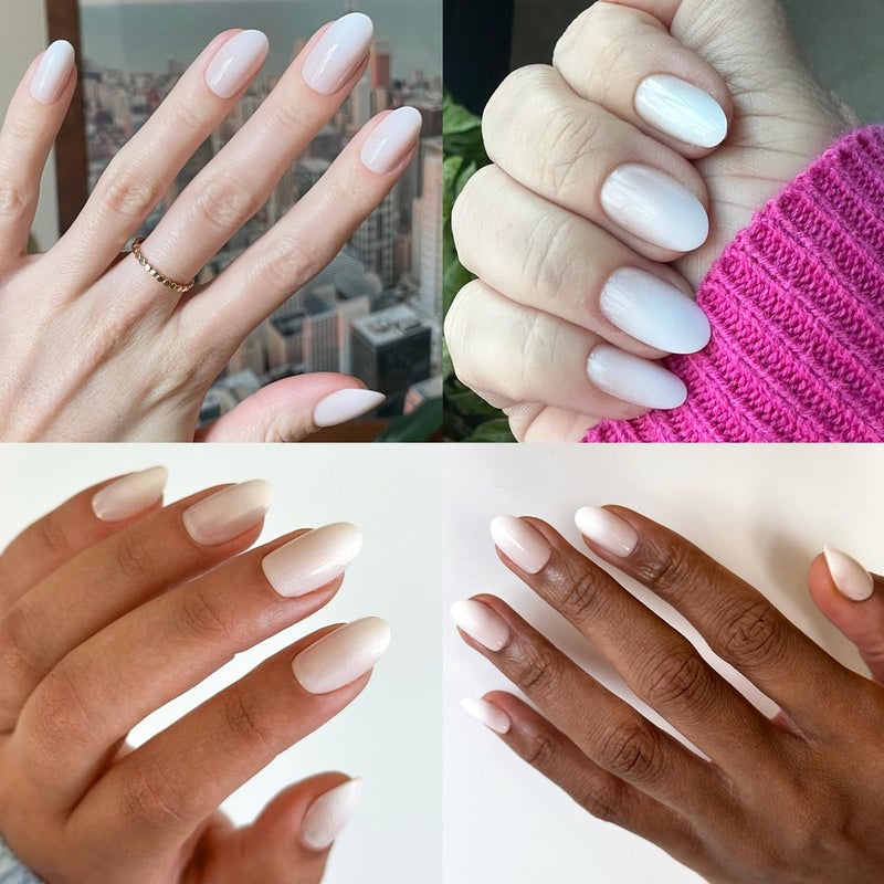 Olive & June Minimalist Instant Mani Press On Nails (Glue) | 42 Fake Nails, 21 Sizes | Non-Toxic, Long-Lasting Barely-There Look | Salon-Quality at Home | Medium, Oval | Pure White Syrup Gradient - Image 5