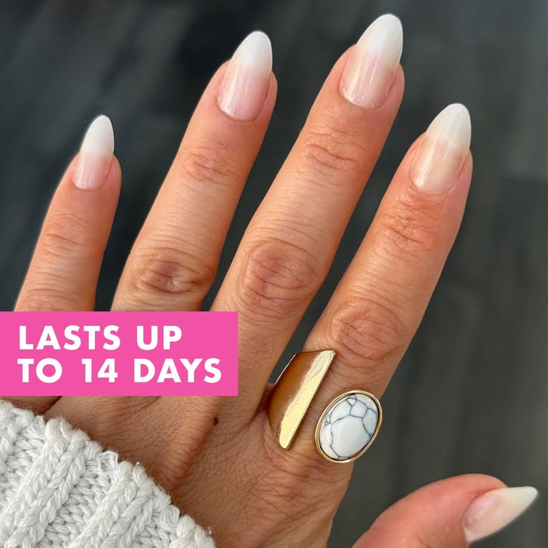 Olive & June Minimalist Instant Mani Press On Nails (Glue) | 42 Fake Nails, 21 Sizes | Non-Toxic, Long-Lasting Barely-There Look | Salon-Quality at Home | Medium, Oval | Pure White Syrup Gradient - Image 3