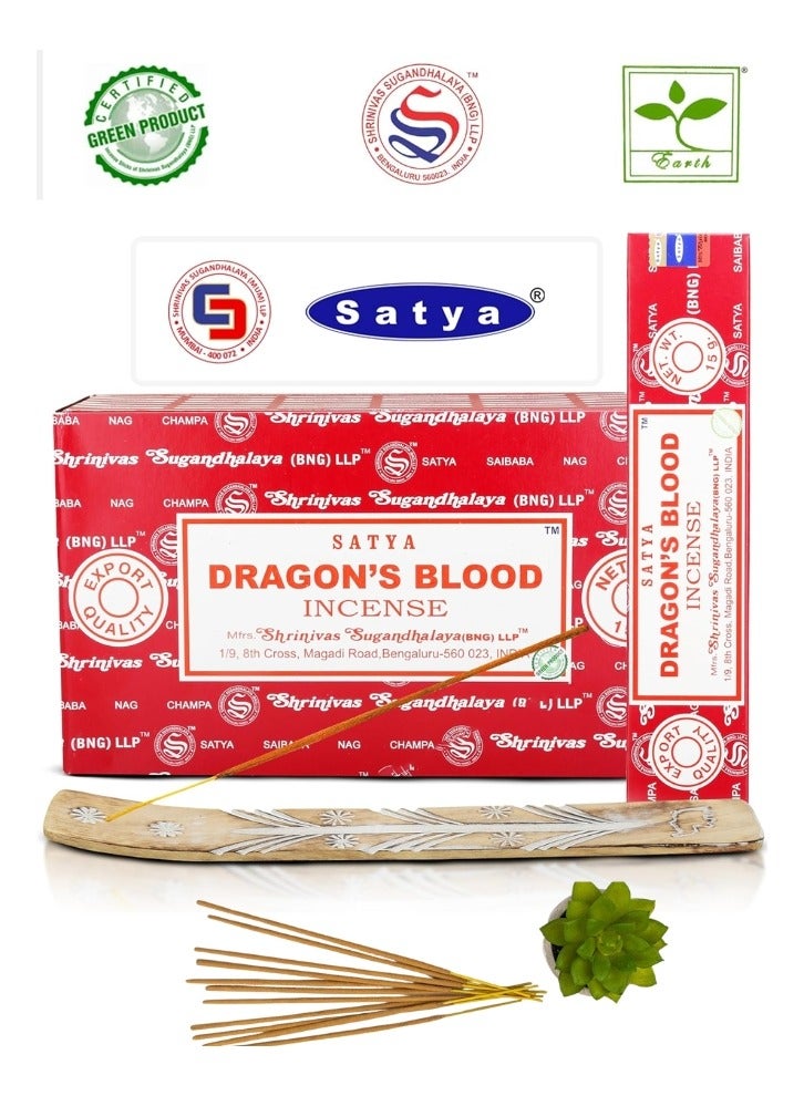 Satya Dragon's Blood Incense Sticks 180g, Green Certified Incense Sticks, Pack of 12 - Image 1