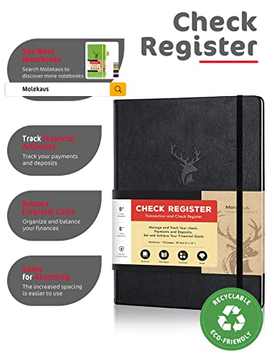 Molekaus Accounting Ledger Book Check Registers for Personal Checkbook Register for Personal or Business, Large Size Hardcover Registers Log to Track Payments, Deposits & Finances Transaction Black - Image 2