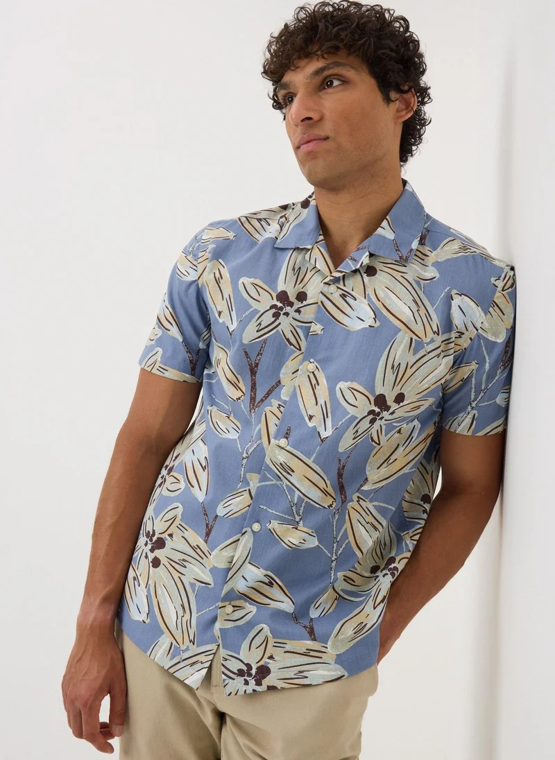 Matalan Blue Floral Print Slub Shirt