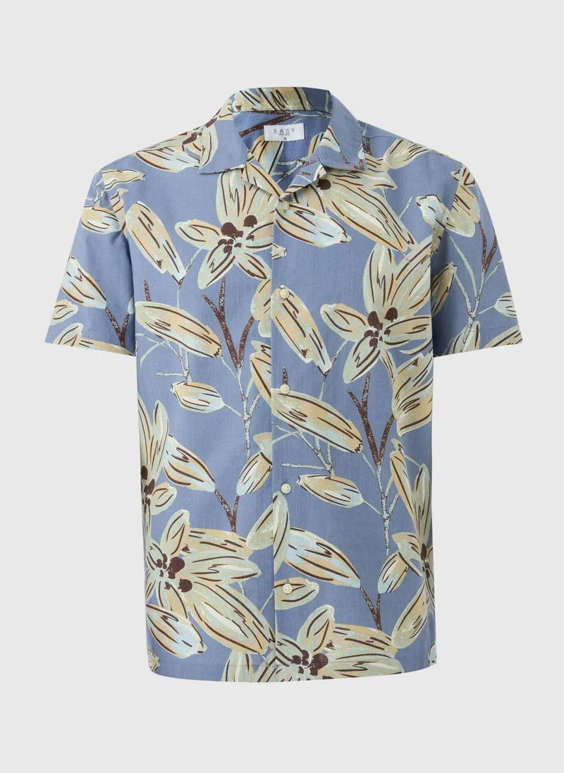 Matalan Blue Floral Print Slub Shirt