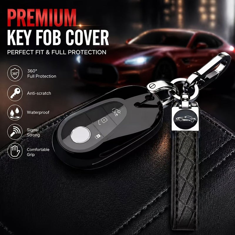 Mercedes Key Fob Protector Glossy Black With Keychain For S Class G Class E Class 2020 2025 - Image 1
