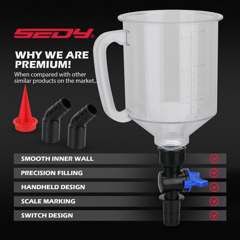 SEDY 18-Piece Engine Oil Funnel Kit, 1.59QT/1.5L Automotive Oil Funnel Set with 12 Adapters, Elbow Fitting, Arrow Screen and Magnetic Storage Hooks Tray, Compatible with GM, Ford, BMW, Audi, Land Rover Etc - Image 5