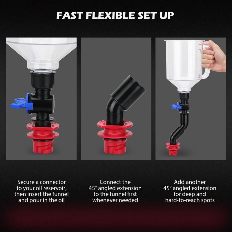 SEDY 18-Piece Engine Oil Funnel Kit, 1.59QT/1.5L Automotive Oil Funnel Set with 12 Adapters, Elbow Fitting, Arrow Screen and Magnetic Storage Hooks Tray, Compatible with GM, Ford, BMW, Audi, Land Rover Etc - Image 4