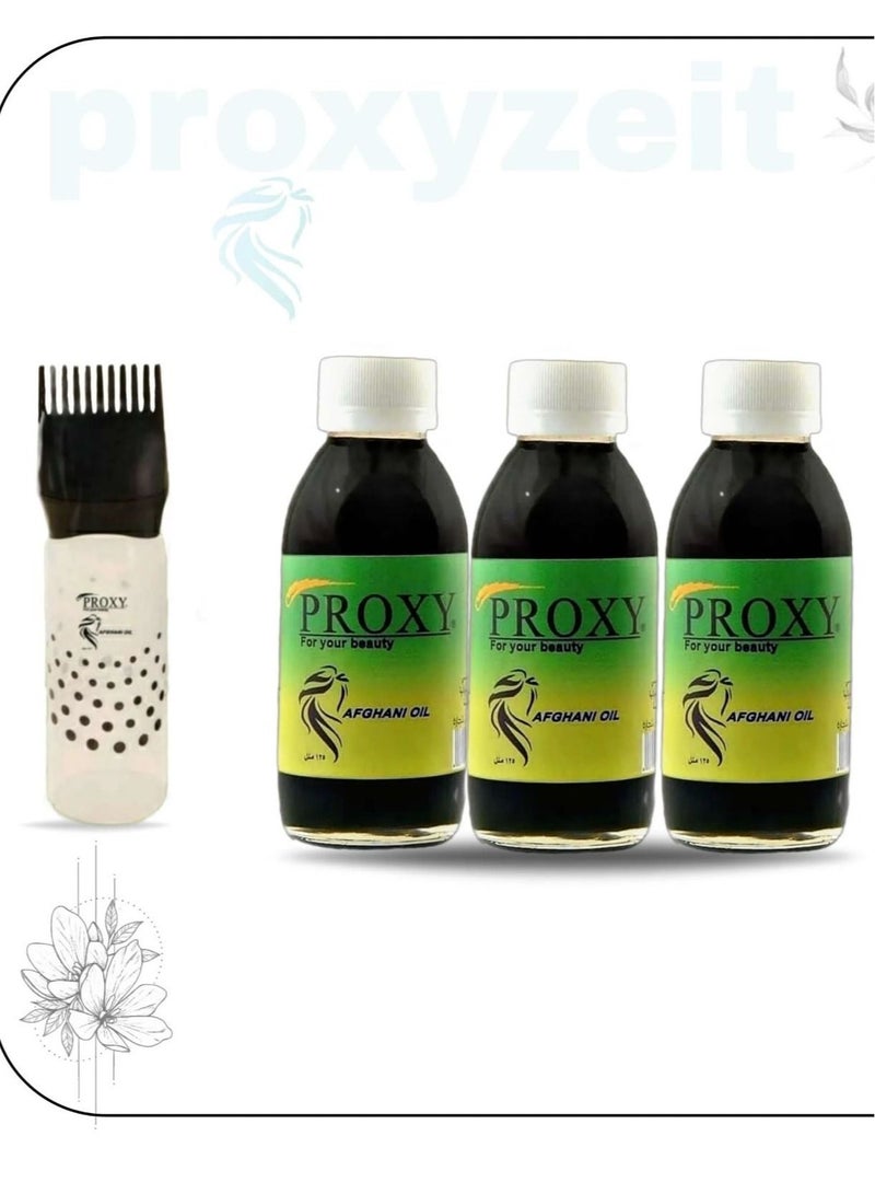Three boxes of proxy oil, size 125 ml, + a gift comb