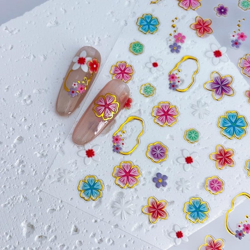 Maigitur 6Sheets Ocean Beach Nail Stickers 5D Embossed Gold Blue Starfish Seashell Nail Decals Cute Flower Butterfly Nail Designs Sring Nails Supplies 3D Self-Adhesive Nails Art Stickers for Women DIY Manicure - Image 5