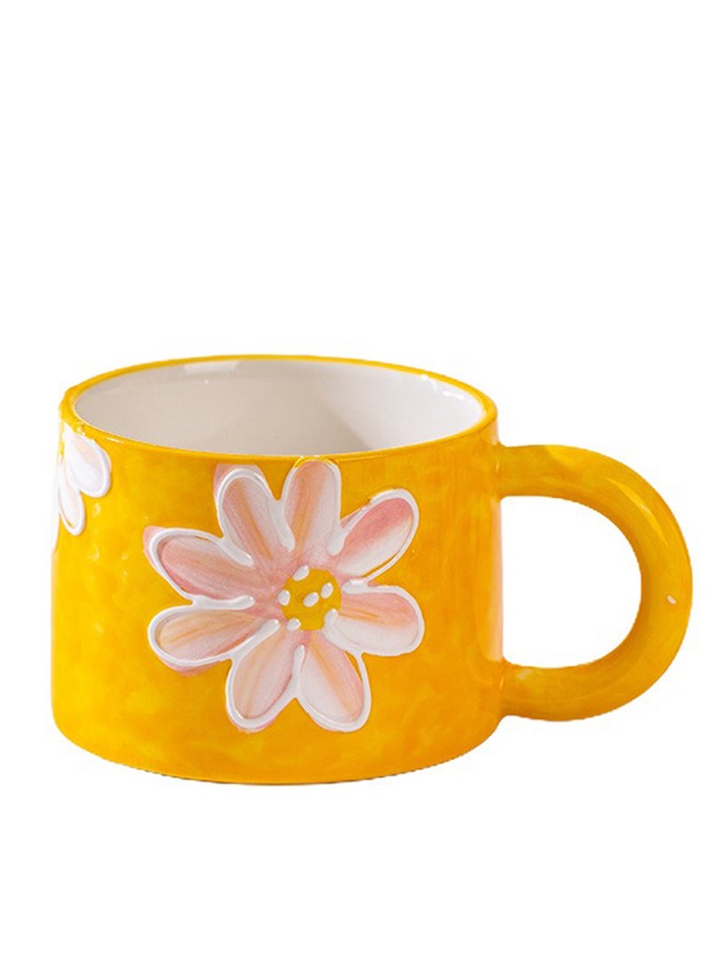 Coffee Ceramic Mug, Multifunction Hand Painted Cup for Juice, Milk & Oatmeal, for Office and Home, Oven, Dishwasher and Microwave Safe, 300ml (Yellow) - Image 1