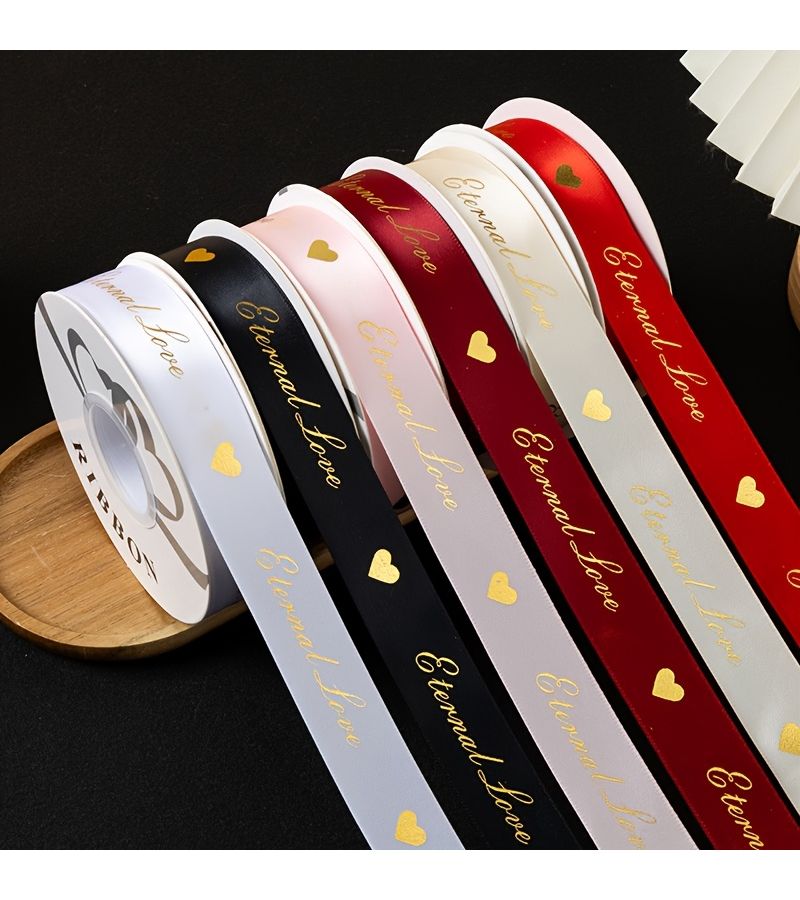 White 5 Yard Gold Foil Heart Polyester Ribbon for Valentine Wrapping Gift Box Decoration - Image 4