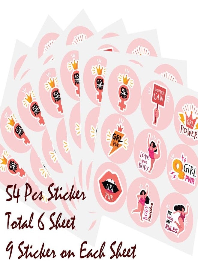 SLGIFT ملصقات فينيل SLGIFT بتصميم "قوة الفتيات"، ملصقات فينيل ذاتية اللصق، 54 قطعة، ملصقات دائرية 2 × 2 بوصة، 9 تصاميم فريدة، R011 - Image 4
