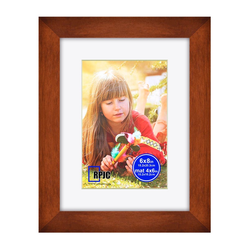 RPJC 6x8 inch Picture Frame Made of Solid Wood and High Definition Glass Display Pictures 4x6 with Mat or 6x8 Without Mat for Wall Mounting Photo Frame Brown