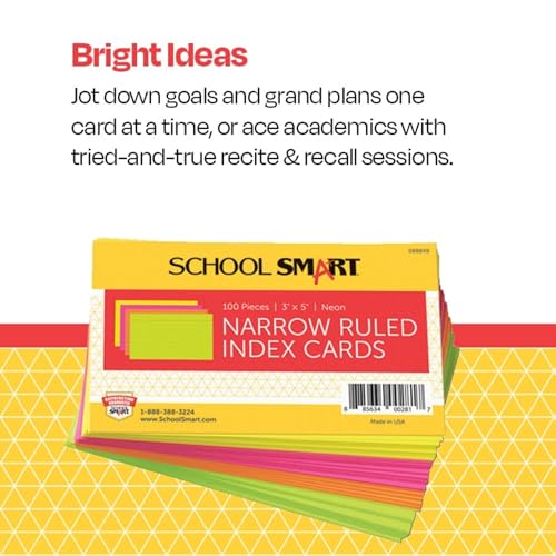 School Smart بطاقات فهرسة ثقيلة الوزن - 3 × 5 بوصات - عبوة من 100 - ألوان نيون متنوعة - 088849 - Image 4