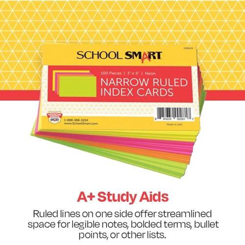 School Smart بطاقات فهرسة ثقيلة الوزن - 3 × 5 بوصات - عبوة من 100 - ألوان نيون متنوعة - 088849 - Image 5