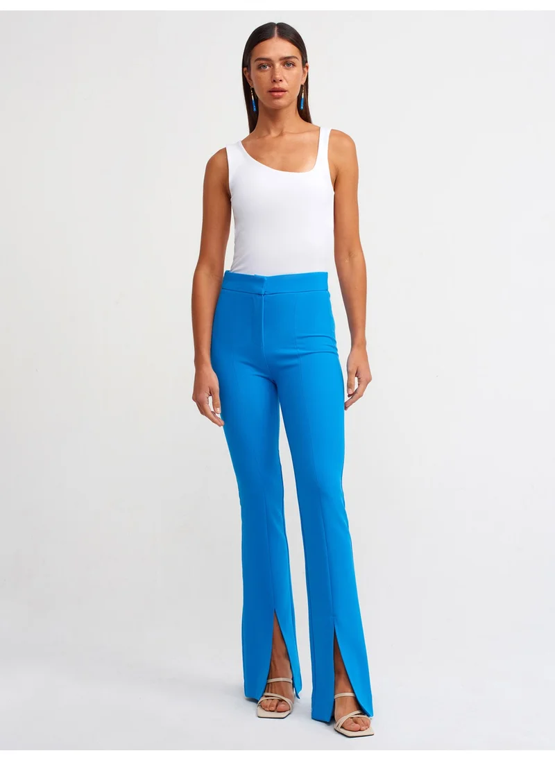 Dilvin 70318 Slit Detailed Trousers-Sax