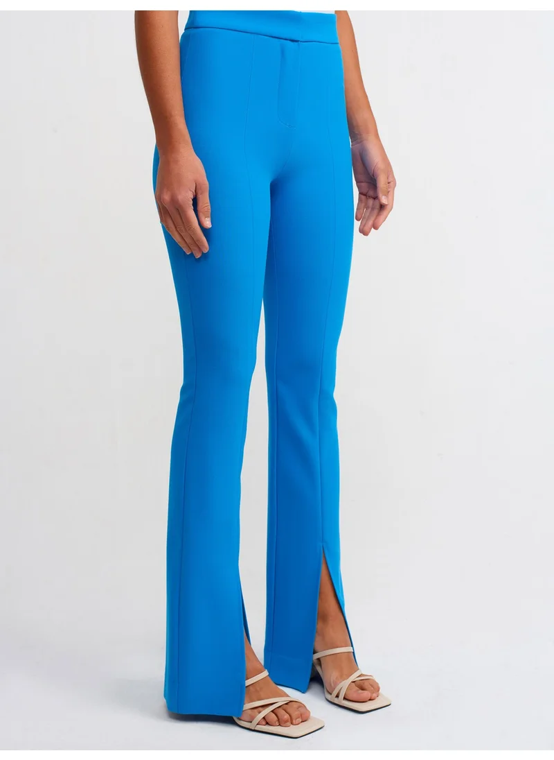 Dilvin 70318 Slit Detailed Trousers-Sax