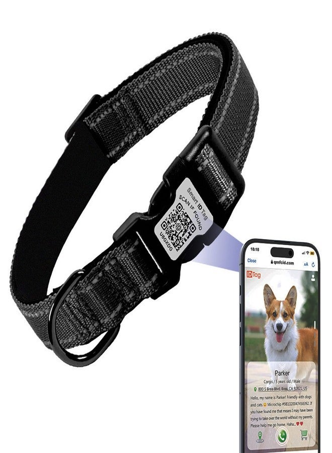طوق كلاب مضاد للضياع متوافق مع Apple Air Tag مزود ببطاقة تعريف برمز QR قابل للمسح الضوئي | عاكس للضوء لضمان السلامة | مريح وقابل للتعديل | مصنوع من النايلون المتين، مناسب للكلاب من مقاس XXS إلى XL (أسود، XS) - Image 3