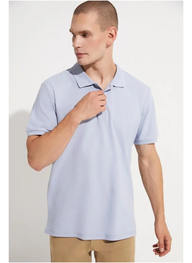 جون June Men Regular Fit 100% Cotton Basic Polo Neck Tshirt Ice Blue