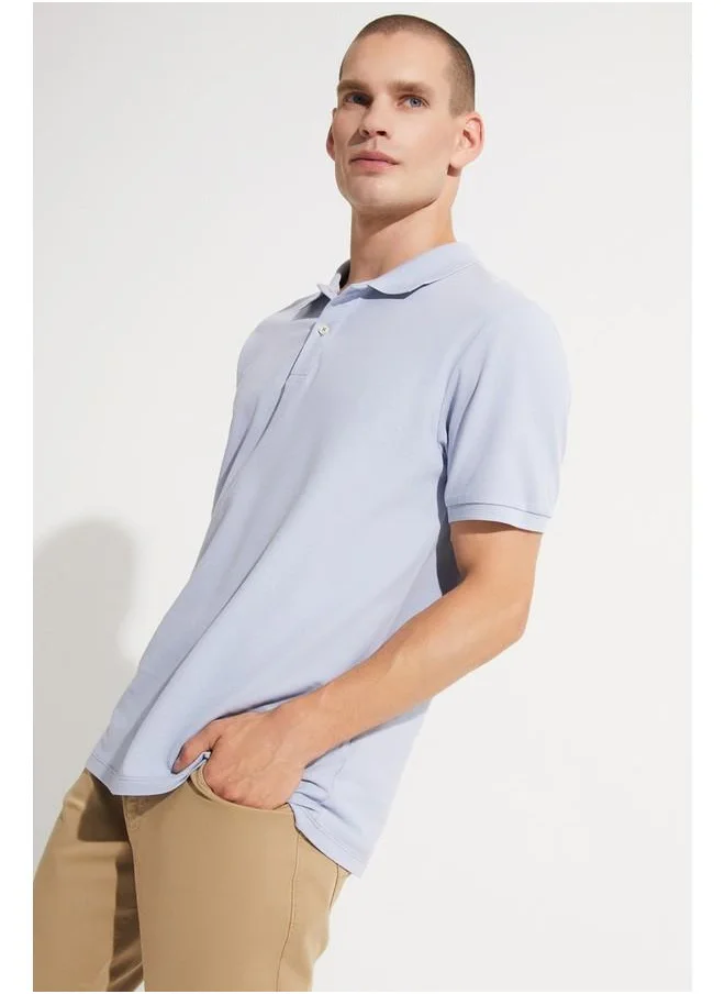 JUNE June Men Regular Fit 100% Cotton Basic Polo Neck Tshirt Ice Blue